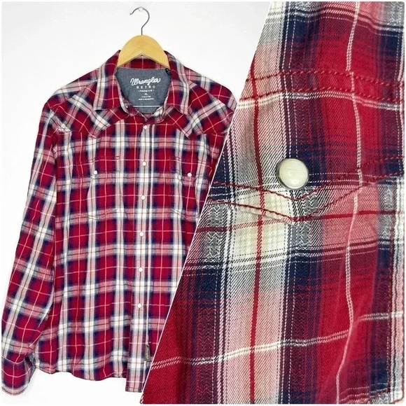 Wrangler Retro Men's Western Button Up Shirt Snap Button Size XL Red Plaid - Picture 1 of 6